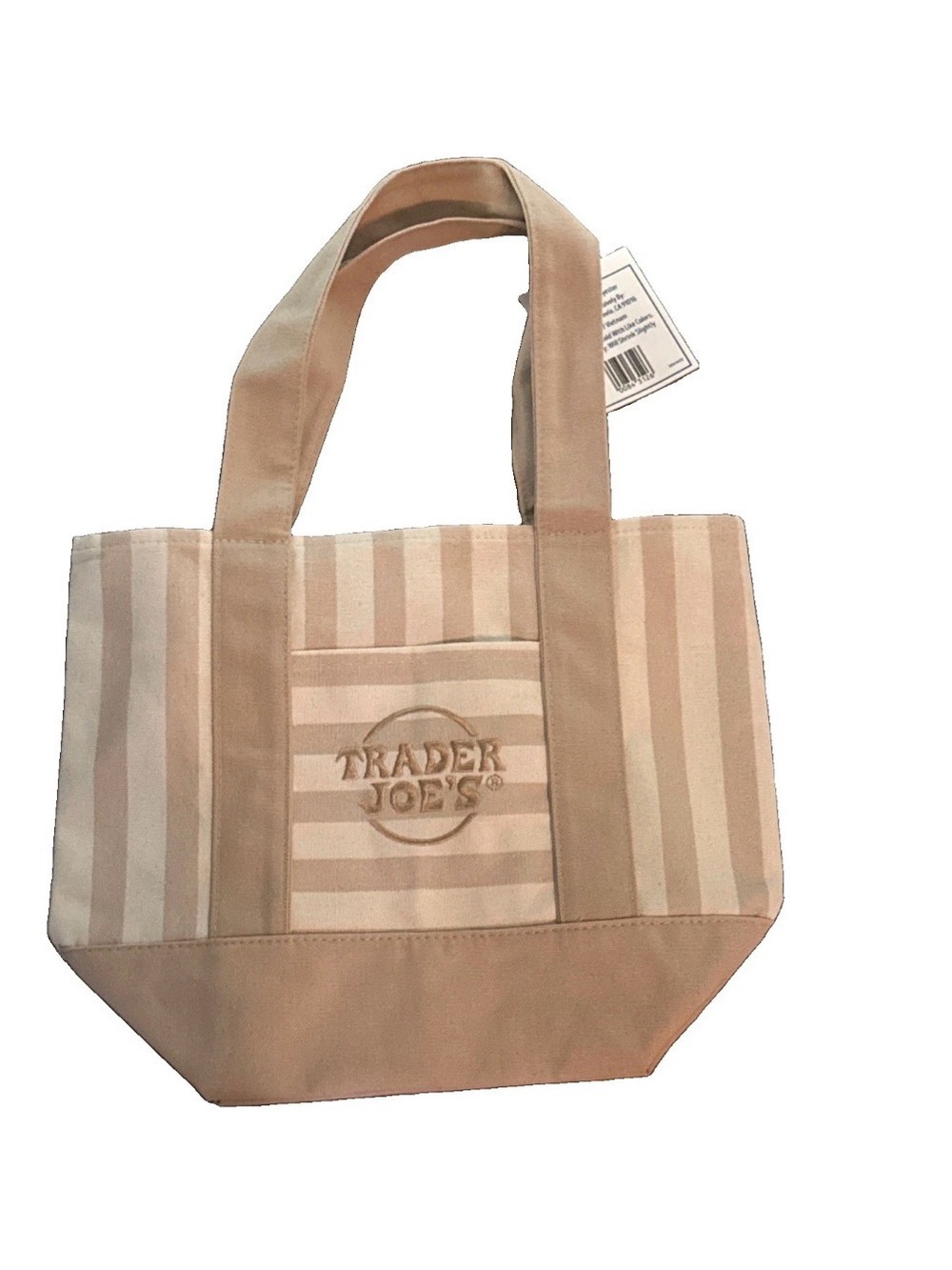 Trader Joes Striped Mini Canvas Tote Bag Tan/brown LIMITED 2026 Release NWT